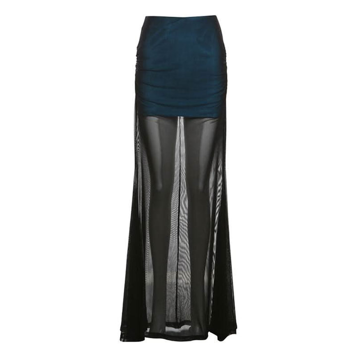 Ruched mesh patchwork maxi skirt  | Festival Outfits Women