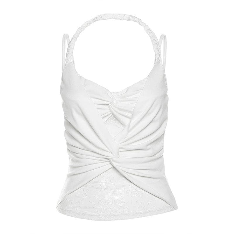 Halter ruched lace patchwork v neck cami top  | Festival Outfits Women