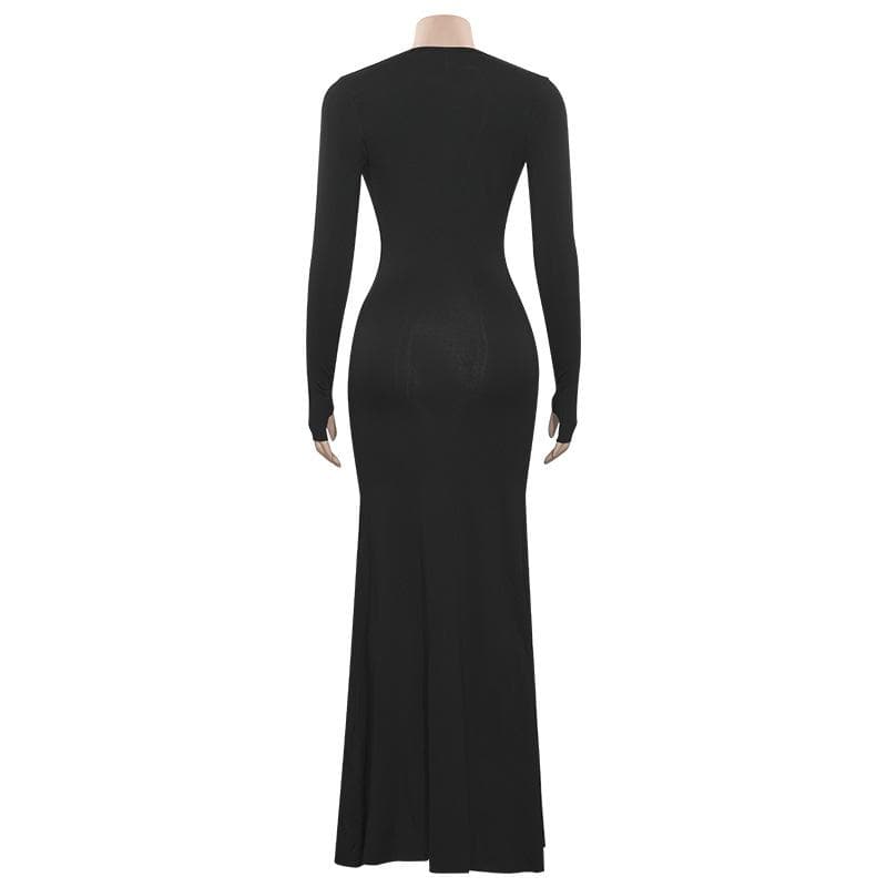 V neck long sleeve butterfly applique maxi dress-final-sale