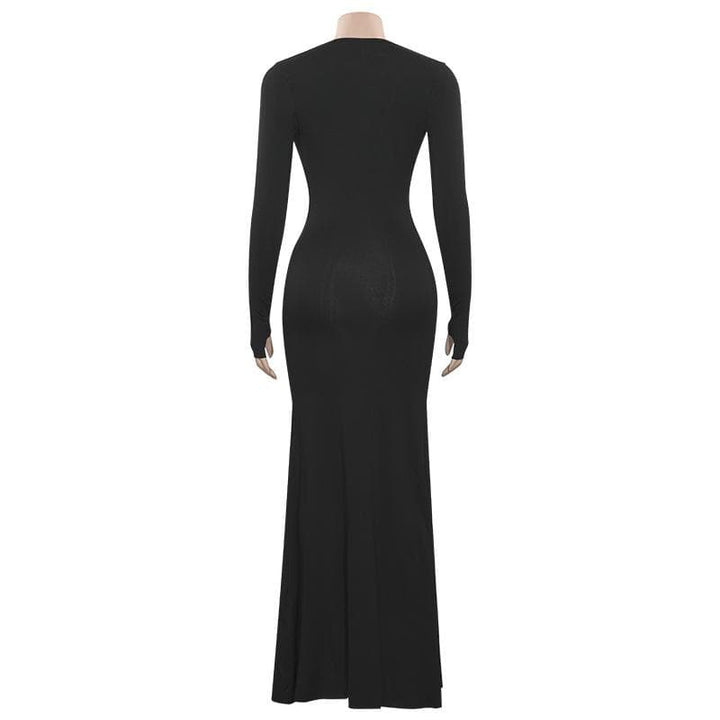 V neck long sleeve butterfly applique maxi dress-final-sale