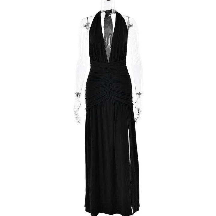 Halter deep v neck backless high slit maxi dress  | Festival Outfits Women