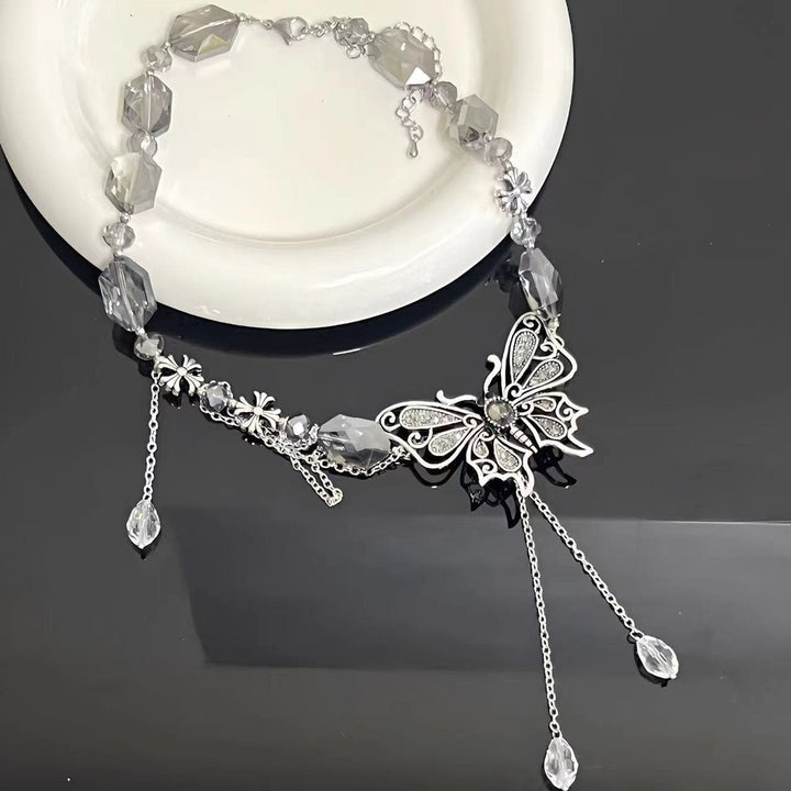 Butterfly beaded crystal pendant choker necklace  | Festival Outfits Women