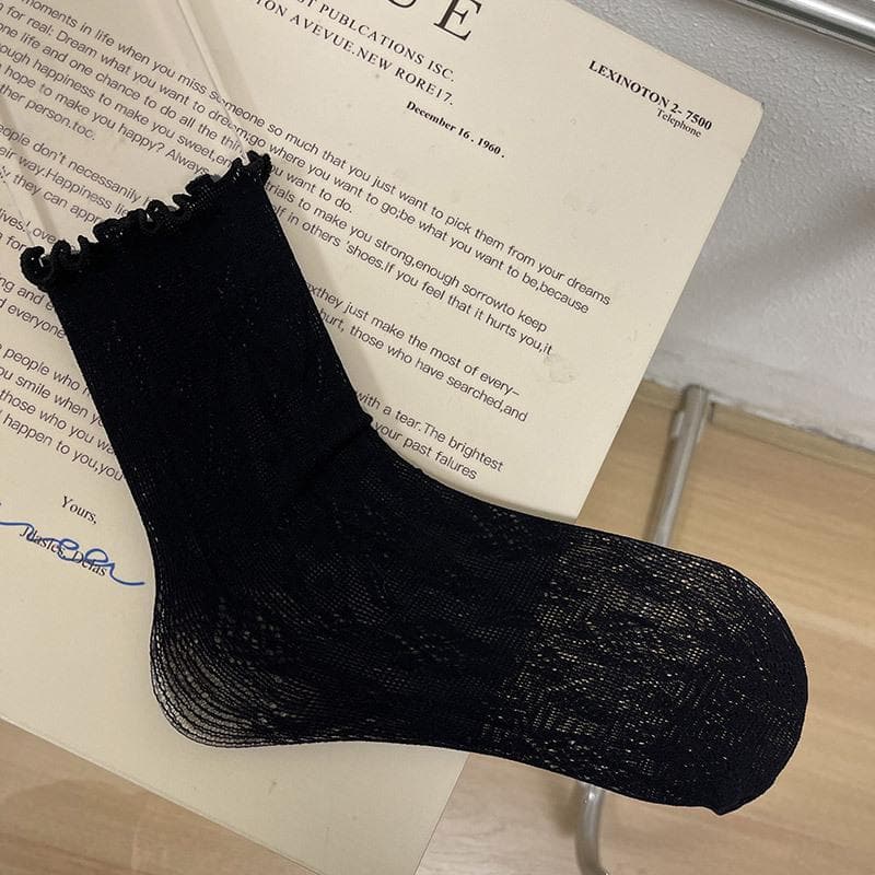 Ruffle hollow out lace solid socks  | Festival Outfits Women