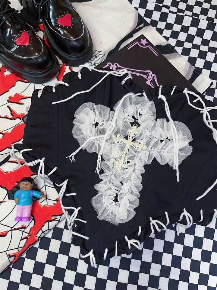 Sweetheart neck cross pattern tube top  | Festival Outfits Women