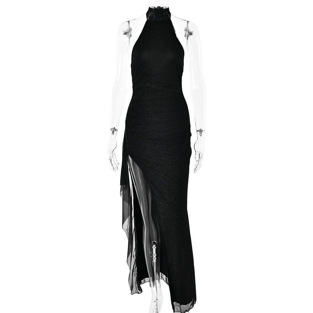Halter self tie irregular backless slit maxi dress  | Festival Outfits Women