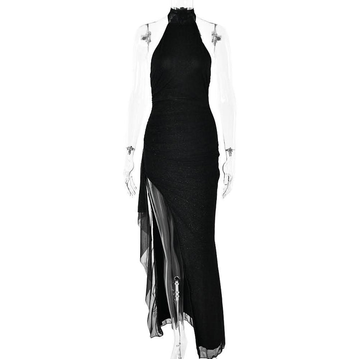 Halter self tie irregular backless slit maxi dress  | Festival Outfits Women