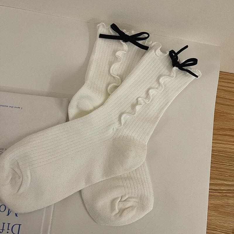 Ruffle ribbed bowknot contrast socks  | Festival Outfits Women