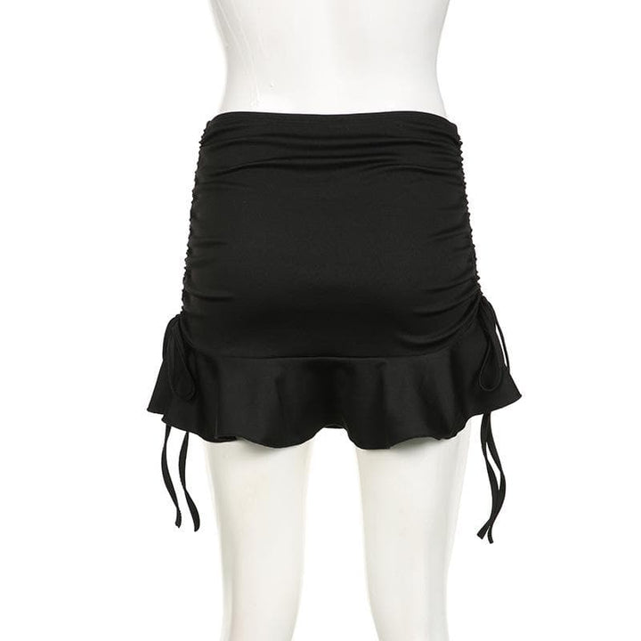 Ruched drawstring A line solid mini skirt  | Festival Outfits Women