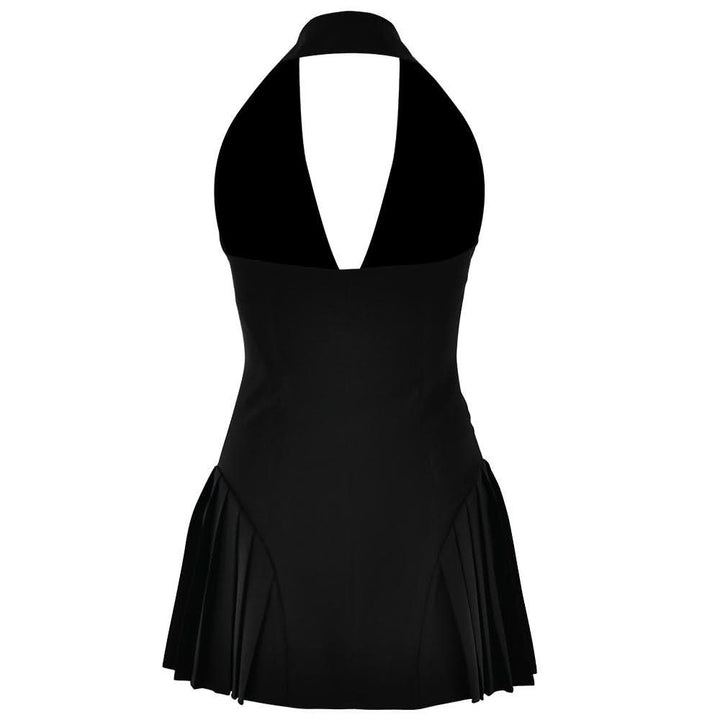Halter deep V neck button pleated backless mini dress  | Festival Outfits Women