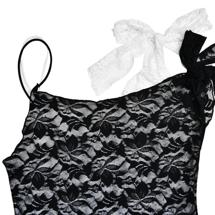 Lace contrast irregular self tie backless mini dress-final-sale  | Festival Outfits Women