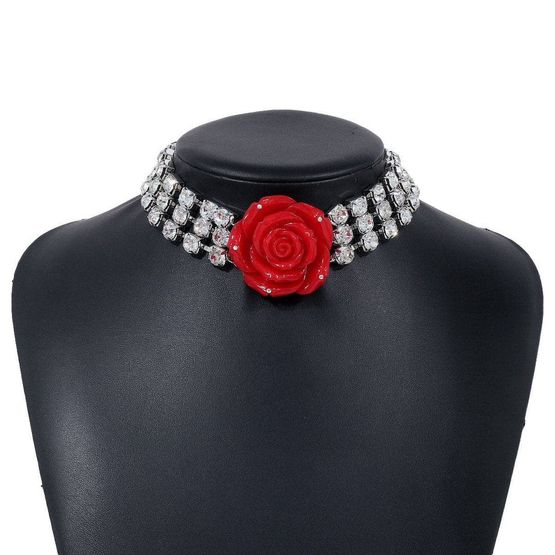 Rhinestone rose decor layered choker necklace  | Festival Outfits Women