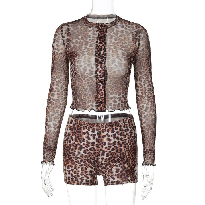 Long sleeve leopard print button pant set  | Festival Outfits Women