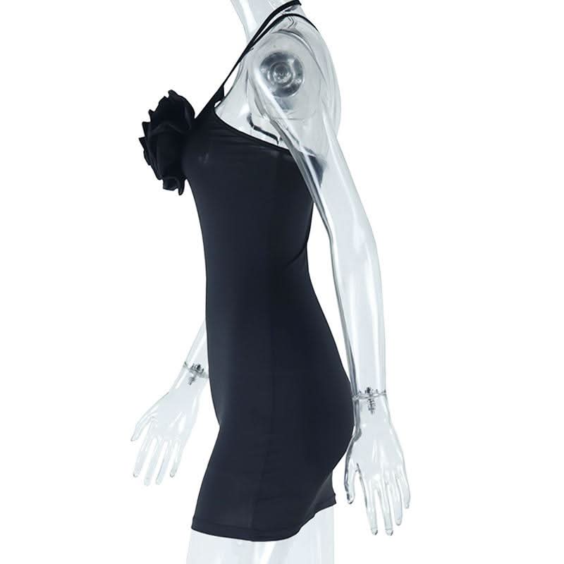 Irregular flower applique backless cami mini dress  | Festival Outfits Women