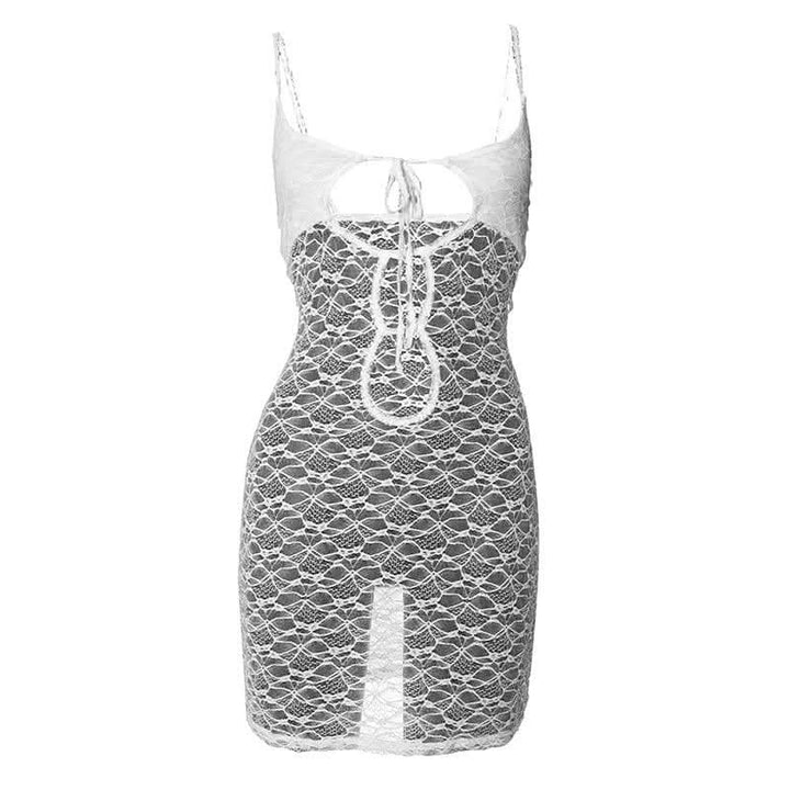 Hollow out lace see through cami cut out mini dress-final-sale  | Festival Outfits Women