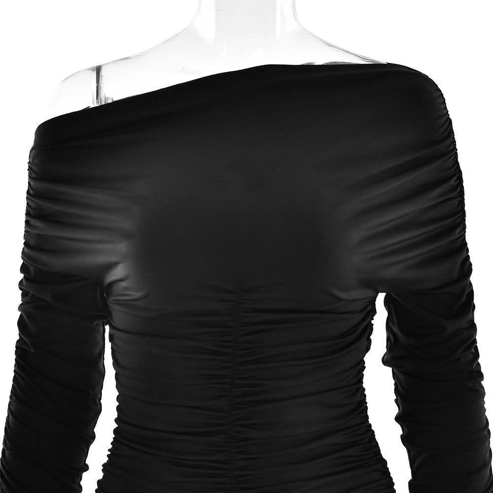 Off shoulder long sleeve ruched mini dress  | Festival Outfits Women