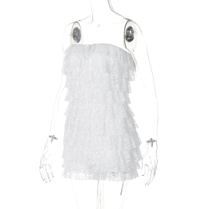 Bowknot lace backless ruffle tube mini dress  | Festival Outfits Women