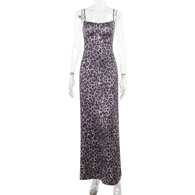 Leopard print square neck backless cami maxi dress  | Festival Outfits Women