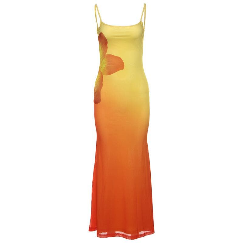 U neck gradient flower print cami maxi dress  | Festival Outfits Women