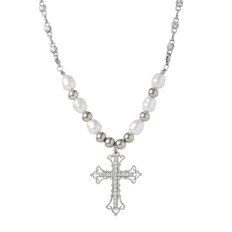 Beaded cross pendant rhinestone necklace  | Festival Outfits Women