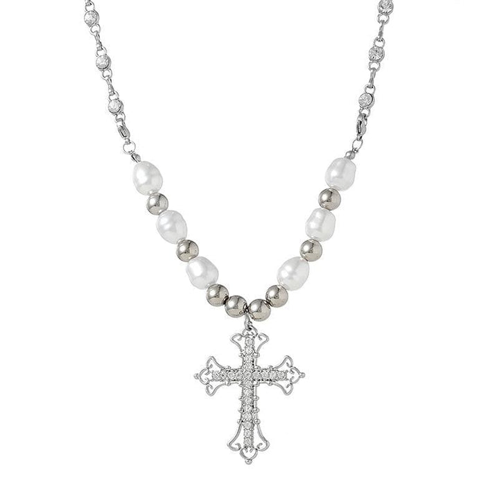 Beaded cross pendant rhinestone necklace  | Festival Outfits Women