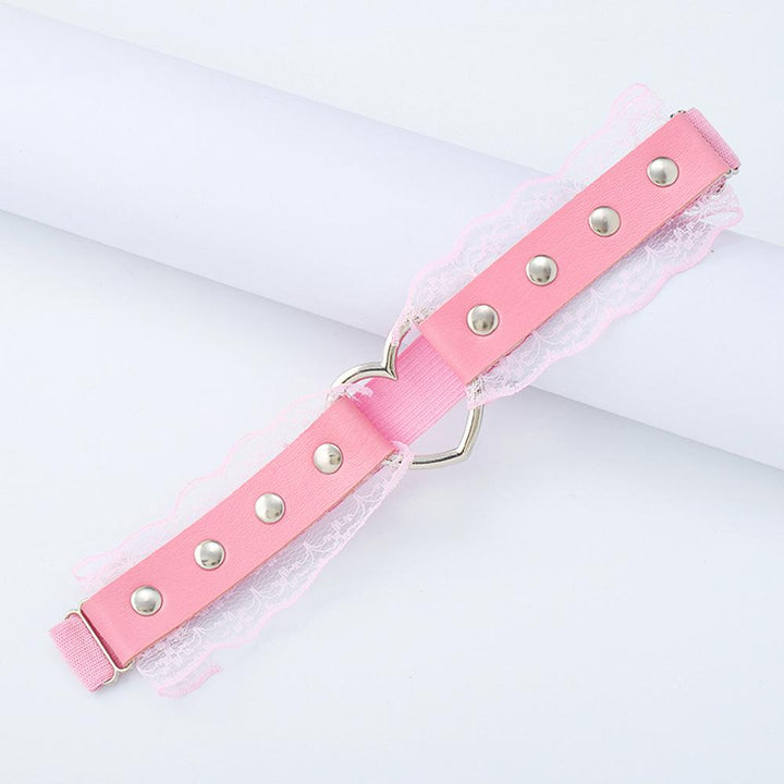 Heart decor PU leather lace hem thigh chain  | Festival Outfits Women