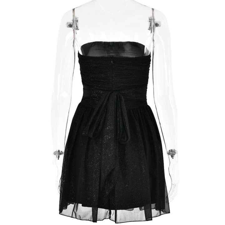 Ruched backless glitter mesh tube mini dress  | Festival Outfits Women