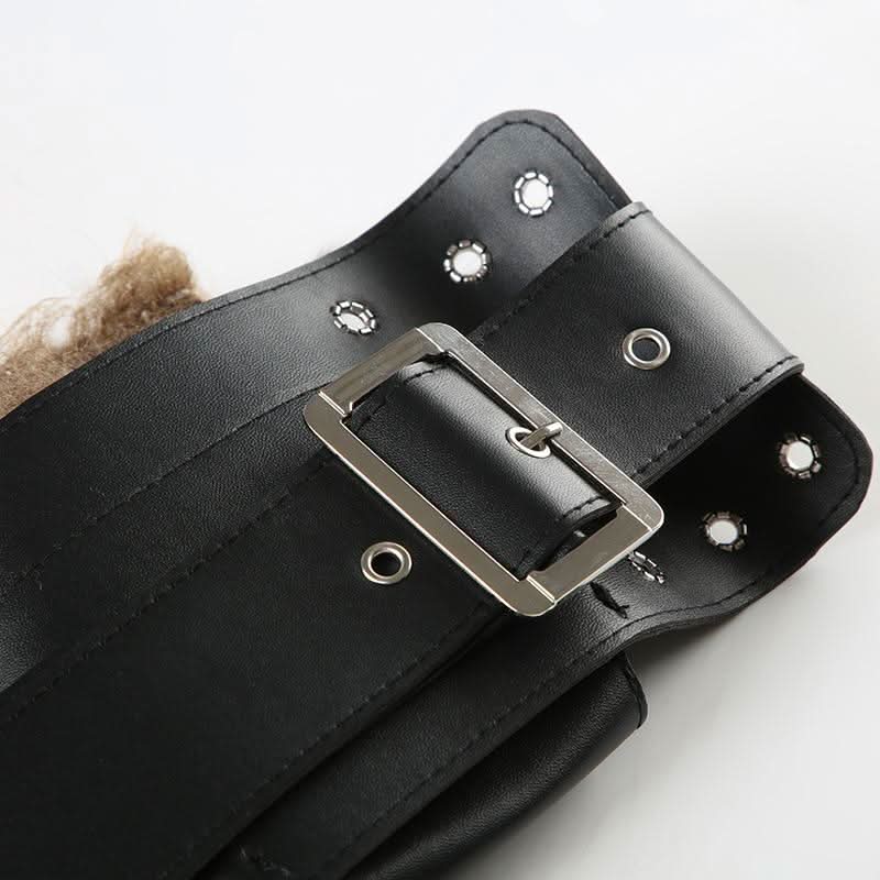 Fluffy PU leather adjustable buckle belt  | Festival Outfits Women