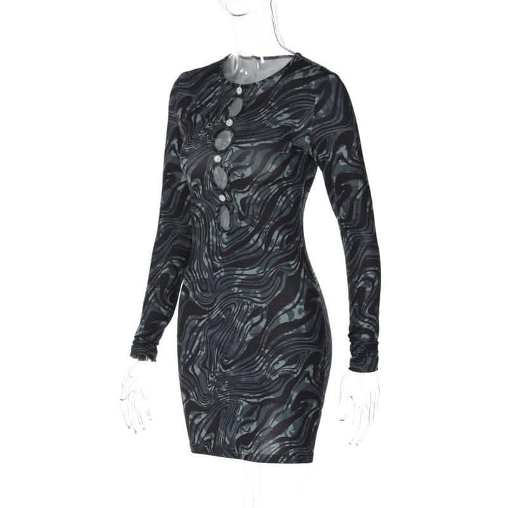 Ripple contrast long sleeve hollow out crewneck cut out mini dress-final-sale  | Festival Outfits Women