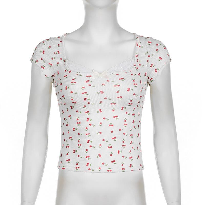 Riga mai laushi da aka yi da ceri mai siffar bowknot hem hem top | Kayan Biki na Mata