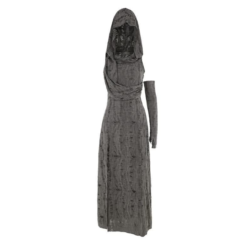 Hoodie ruched ruffle slit maxi dress-final-sale