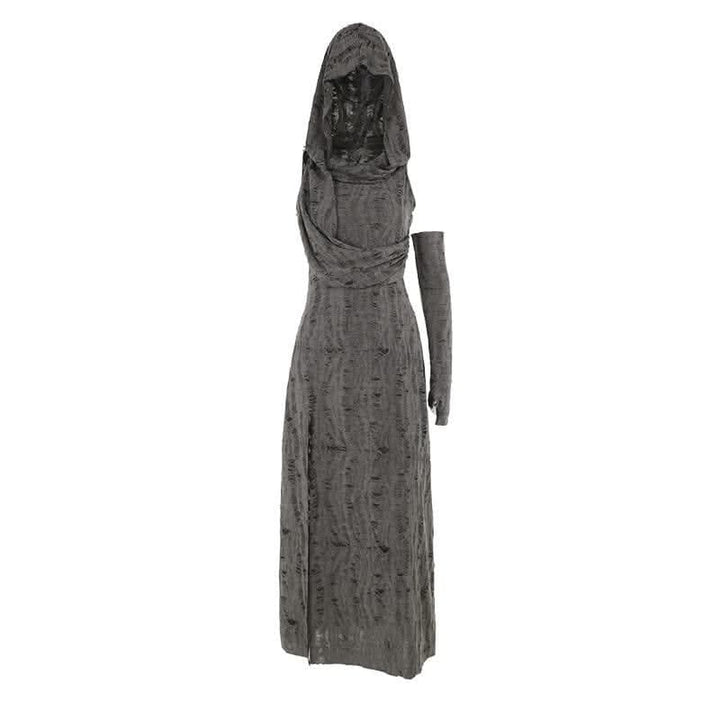 Hoodie ruched ruffle slit maxi dress-final-sale
