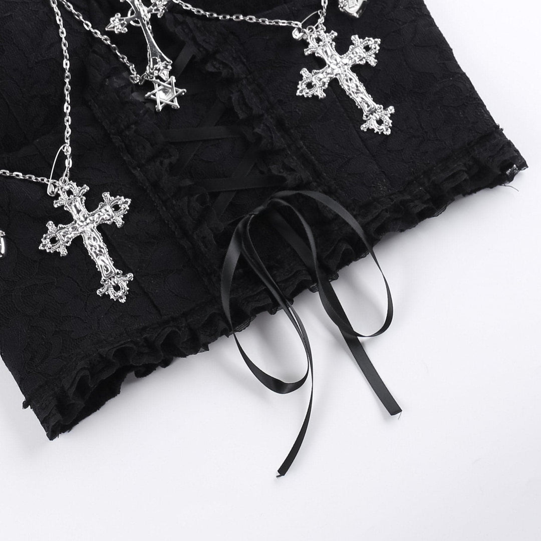 Metal chain lace up sweetheart neck tube top  | Festival Outfits Women