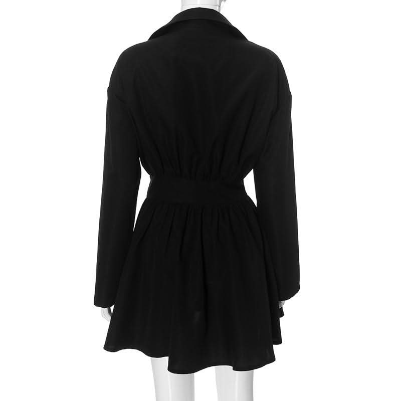 Zip-up long sleeve turnover collar embroidery mini dress  | Festival Outfits Women