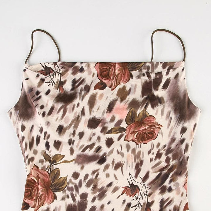 Cowl neck print backless cami midi dress  | Festival Outfits Women