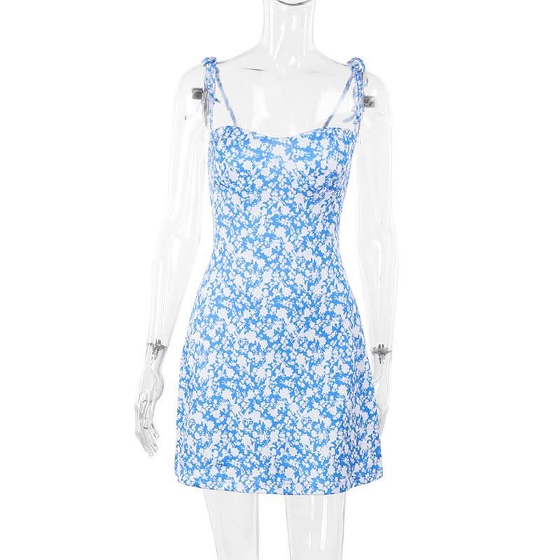 Self tie flower print backless cami mini dress  | Festival Outfits Women