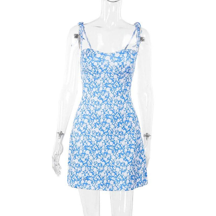 Self tie flower print backless cami mini dress  | Festival Outfits Women