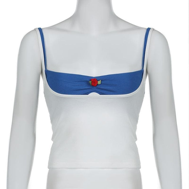 Flower applique ruched 2 piece cami top  | Festival Outfits Women