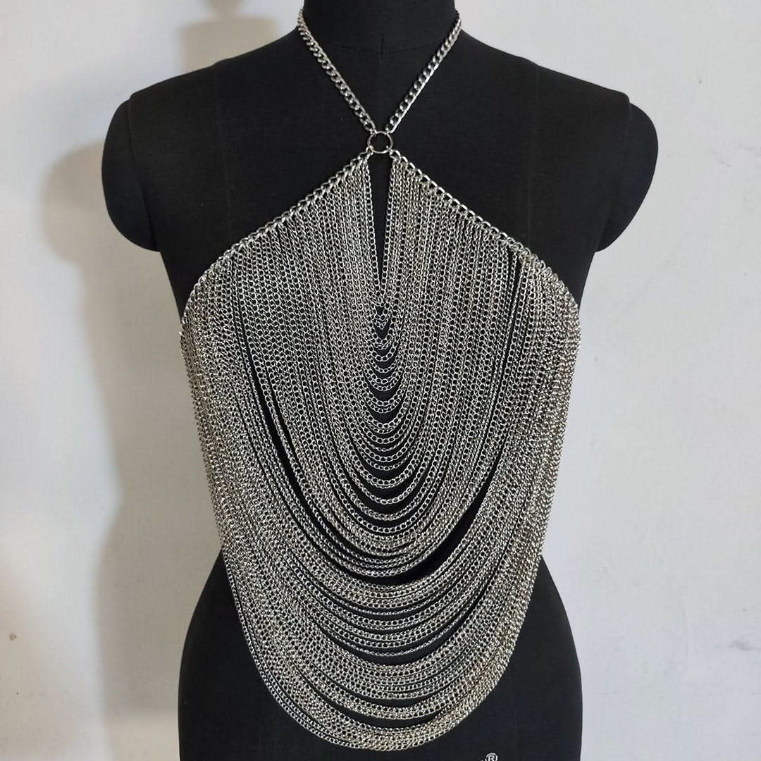 Halter o ring hollow out metal chain cut out top  | Festival Outfits Women