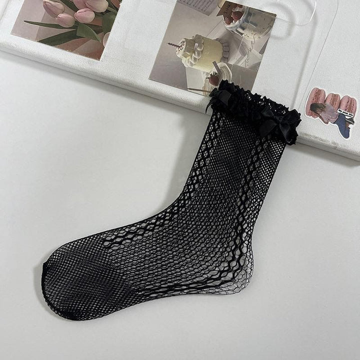 Bowknot lace hem side hollow out socks  | Festival Outfits Women