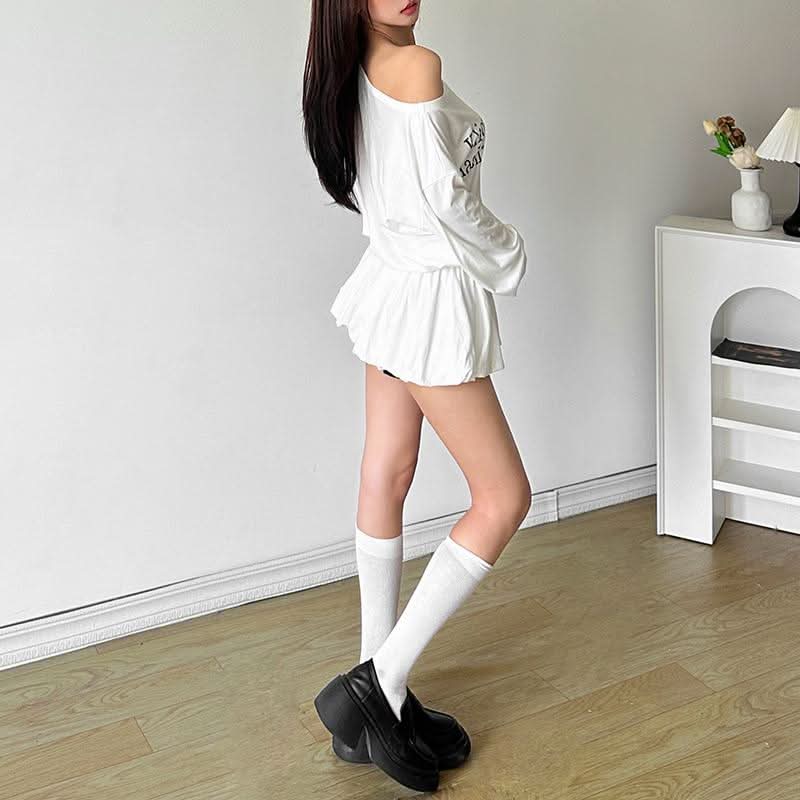Irregular long sleeve ruched letter pattern mini dress  | Festival Outfits Women