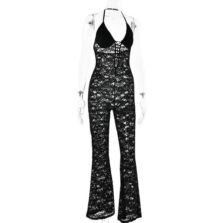 Halter lace lace up see through jumpsuit  | Festival Outfits Women