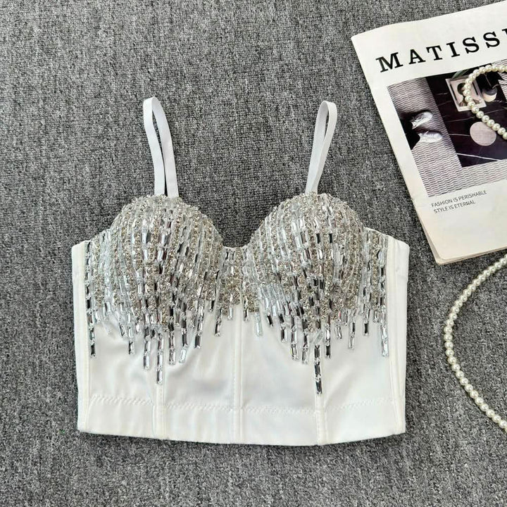 V neck beaded button backless cami top  | Festival Outfits Women