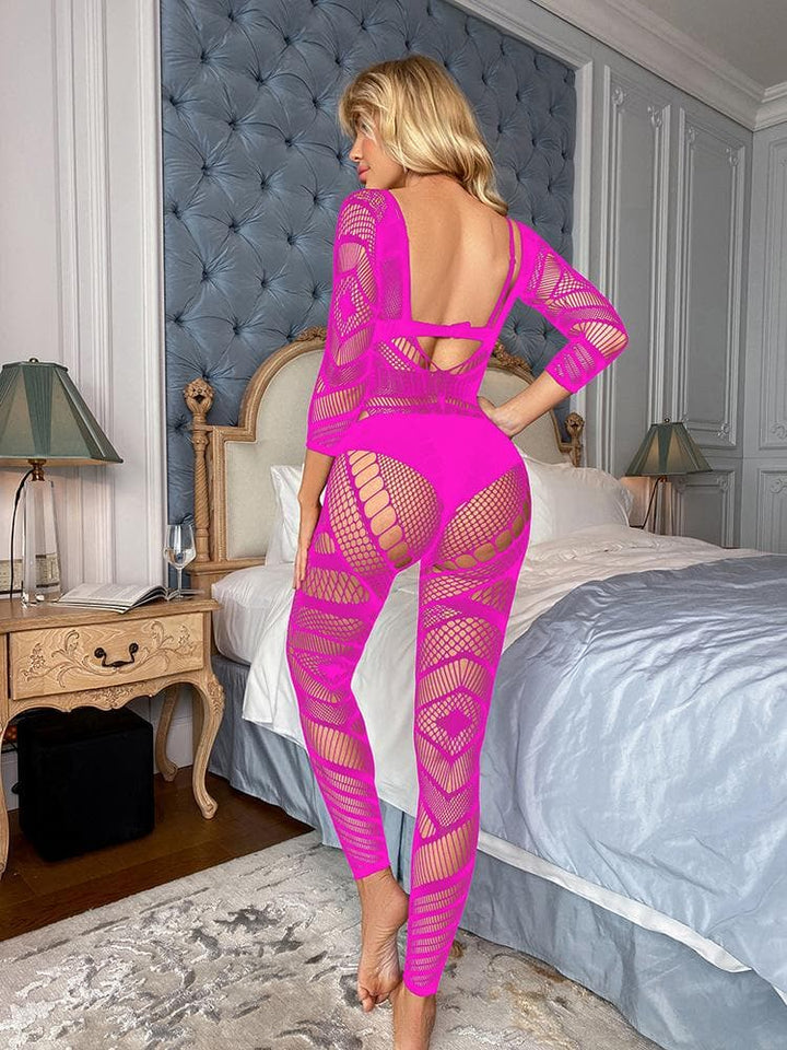 Long sleeve hollow out net backless bodystocking  | Festival Outfits Women