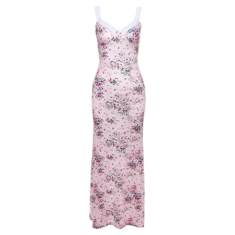 Ruched flower print contrast sleeveless v neck maxi dress-final-sale  | Festival Outfits Women