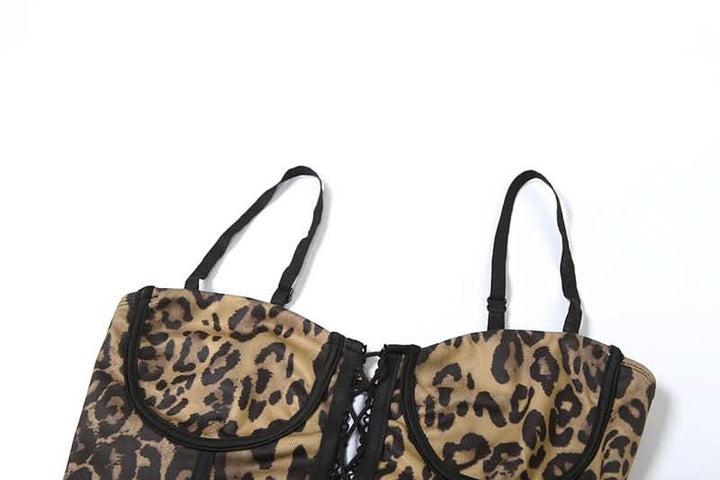Leopard print mesh lace up cami maxi dress  | Festival Outfits Women