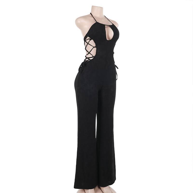 Halter hollow out self tie jumpsuit  | Festival Outfits Women
