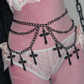 Cross decor metal chain waist chain  | Festival Outfits Women