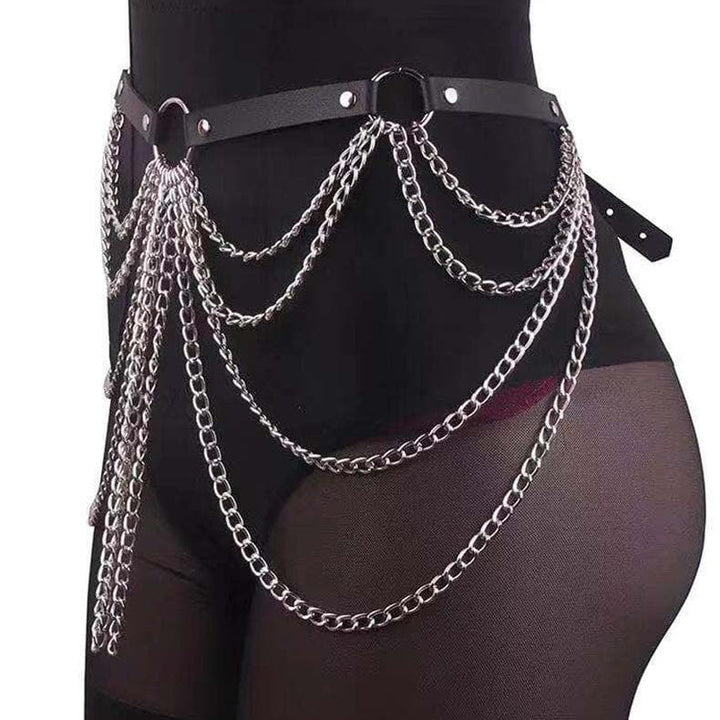 PU leather layered metal chain o ring belt  | Festival Outfits Women