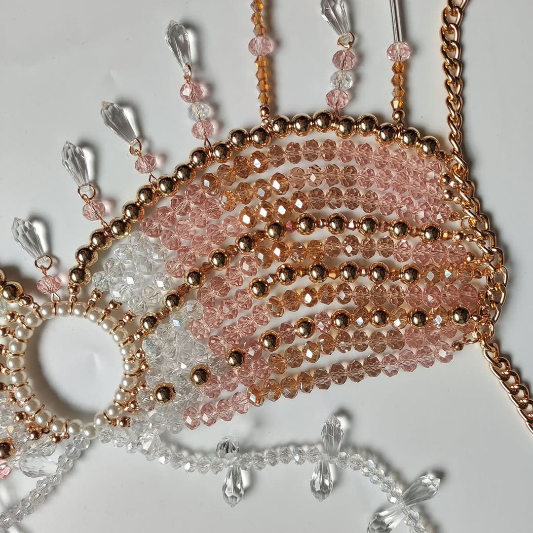 Halter crystal beaded tassels hollow out crop cut out top  | Festival Outfits Women-final-sale