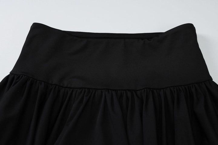 Long sleeve square neck ruched solid mini skirt set  | Festival Outfits Women